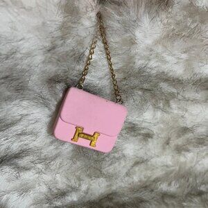 BAG CHARM - PINK PURSE WITH GOLDEN "H"